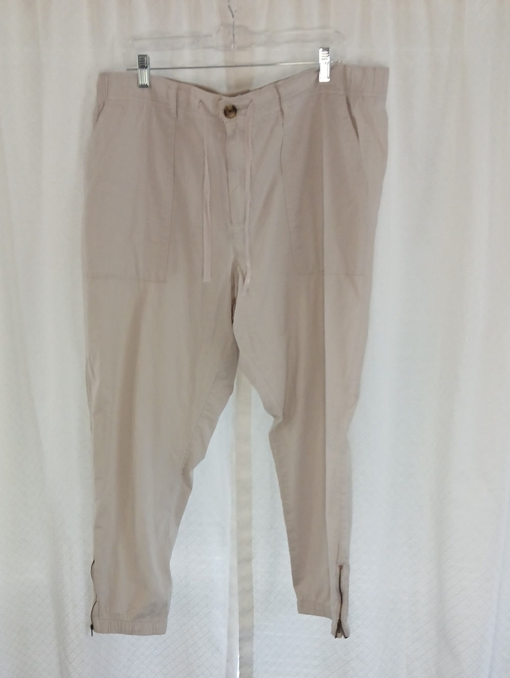 Sonoma Light Tan Drawstring Chinos With Ankle Zippers